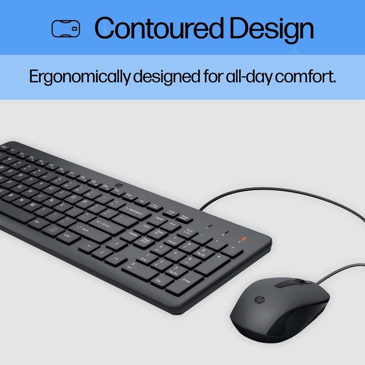 HP 150 Wired Keyboard and Mouse Combo with Instant USB Plug-and-Play Setup, 12 Shortcut Keys, 6° Adjustable Slope Keyboard and 1600 DPI Optical Sensor Mouse (3-Years Warranty, 240J7AA)