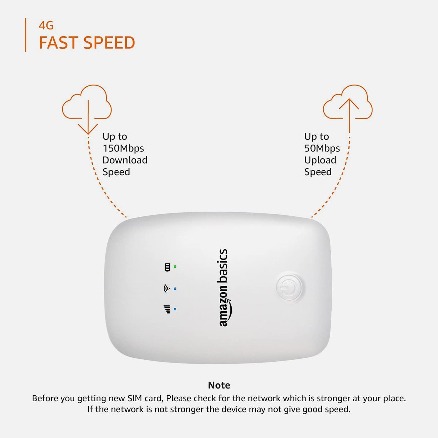 AmazonBasics 4G LTE Wireless Dongle with Universal SIM Network Compatibility | Plug & Play Data Stick offering up to 150Mbps WiFi Hotspot | 2100mAh Rechargeable Battery | Includes SIM Adapter (White) - AB-WHT-03