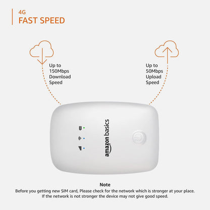 AmazonBasics 4G LTE Wireless Dongle with Universal SIM Network Compatibility | Plug & Play Data Stick offering up to 150Mbps WiFi Hotspot | 2100mAh Rechargeable Battery | Includes SIM Adapter (White) - AB-WHT-03