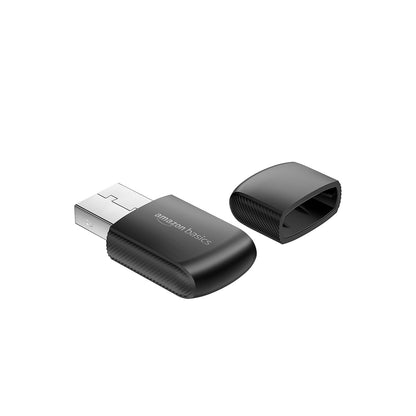 Amazon Basics 300Mbps Driver-Free Mini Wireless USB Adapter for PC and Laptop, compatible with Windows, Mac, and Linux, featuring USB 2.0 connectivity.