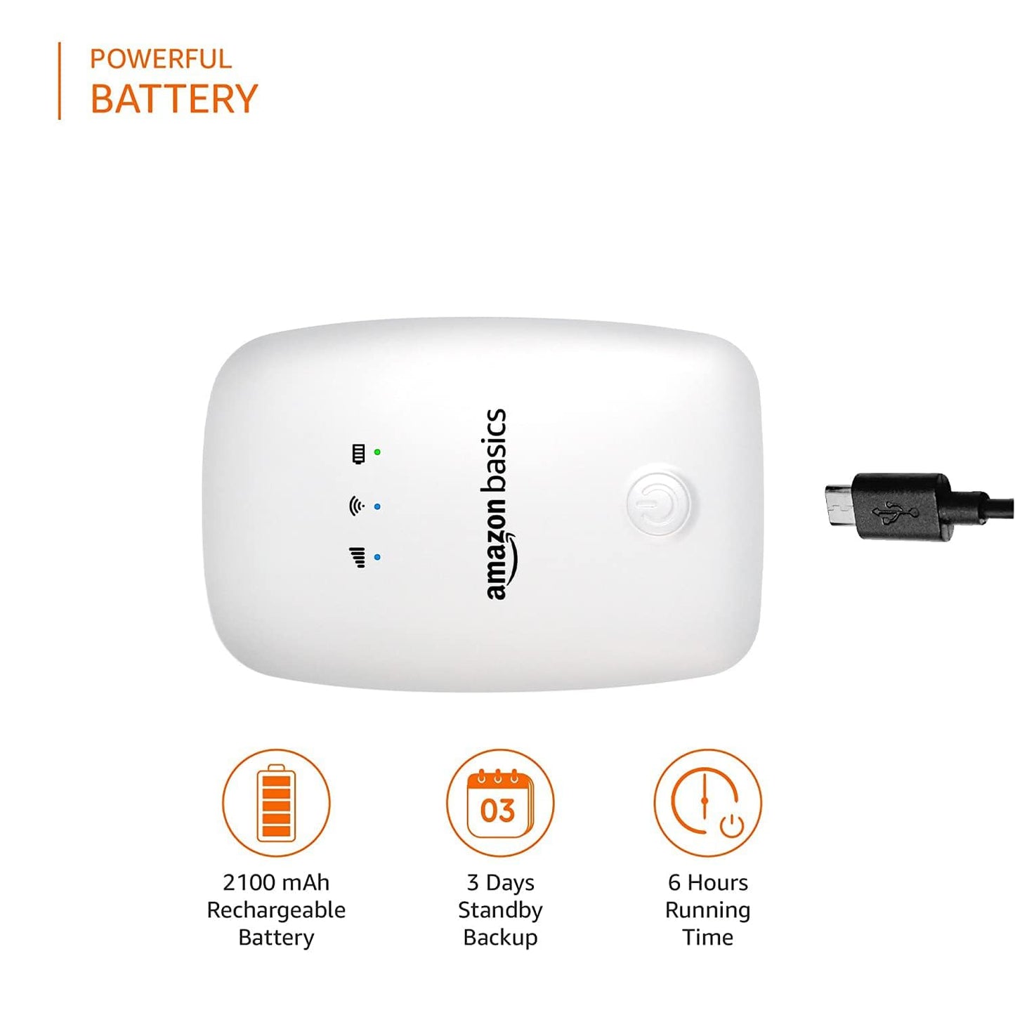 AmazonBasics 4G LTE Wireless Dongle with Universal SIM Network Compatibility | Plug & Play Data Stick offering up to 150Mbps WiFi Hotspot | 2100mAh Rechargeable Battery | Includes SIM Adapter (White) - AB-WHT-03