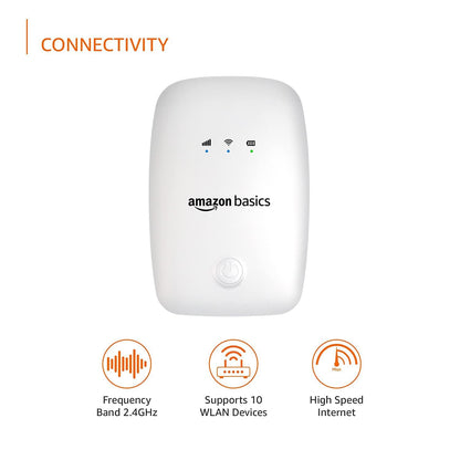 AmazonBasics 4G LTE Wireless Dongle with Universal SIM Network Compatibility | Plug & Play Data Stick offering up to 150Mbps WiFi Hotspot | 2100mAh Rechargeable Battery | Includes SIM Adapter (White) - AB-WHT-03