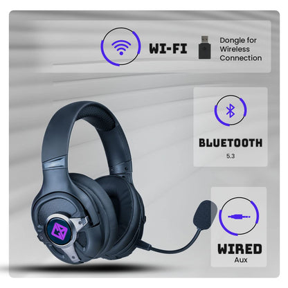 Cosmic Byte Oberon Wireless Headphone, Tri Mode WiFi + Bluetooth 5.3 + Wired, Ultra Low Latency, Detacheable ENC Mic, 90° Rotatable Earcups, Hi-Fi 50mm Drivers (Black)