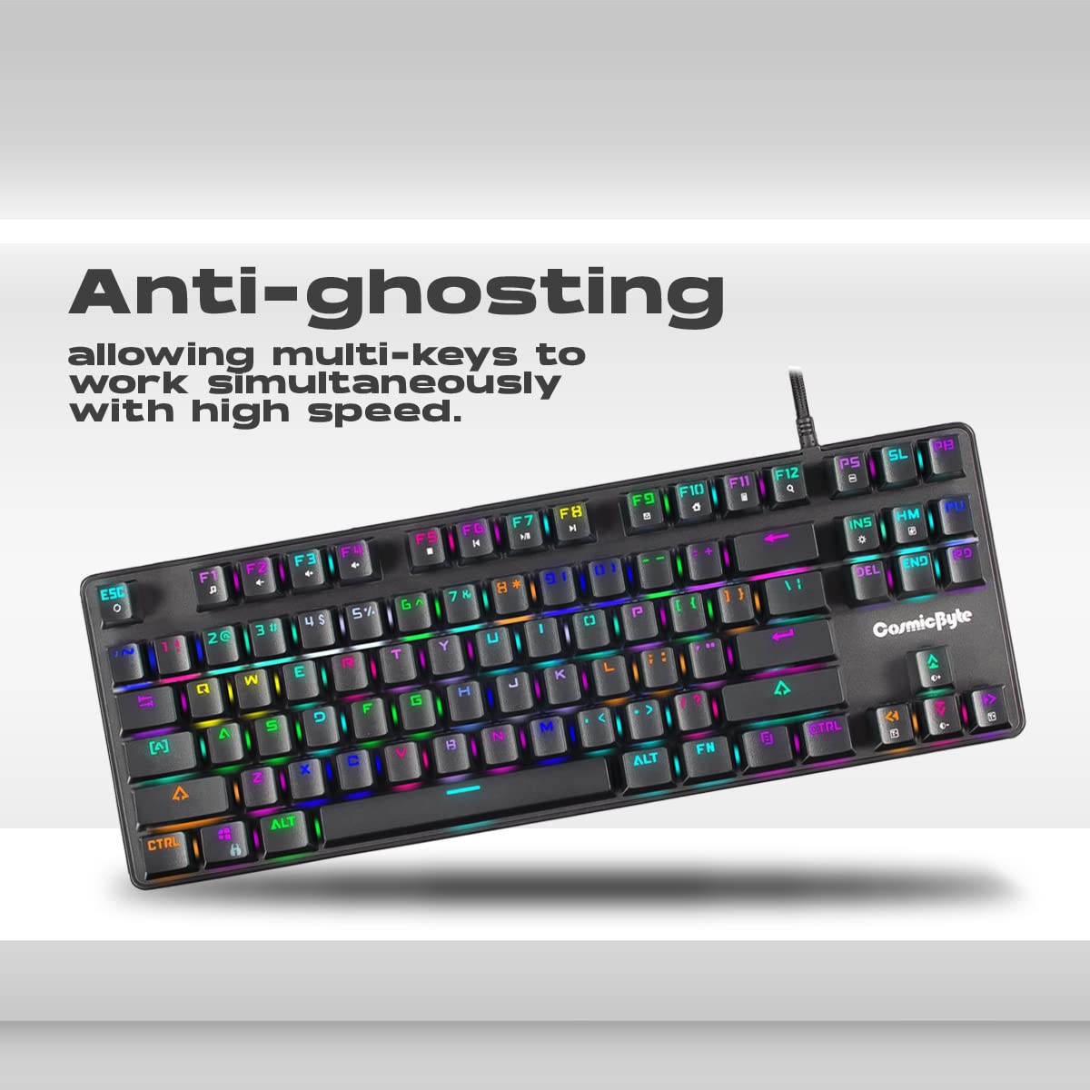 Cosmic Byte CB-GK-16 Firefly Ten-Keyless Mechanical Keyboard | Per-Key RGB Lighting | Swappable Outemu Blue Switches | Macro Support and Customization Software (Black).