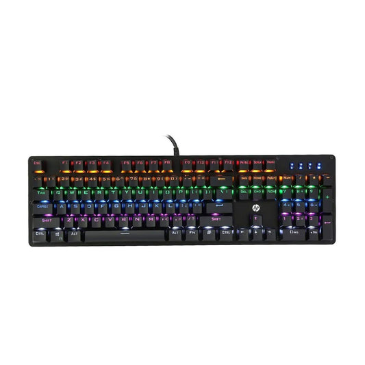 HP GK100 Wired Full Size RGM Backlit Mechanical Gaming Keyboard, 4 LED Indicators, Mechanical Switches,Double Injection Key Caps, and Window Key Lock, 3 Years Warranty (1D763AA)