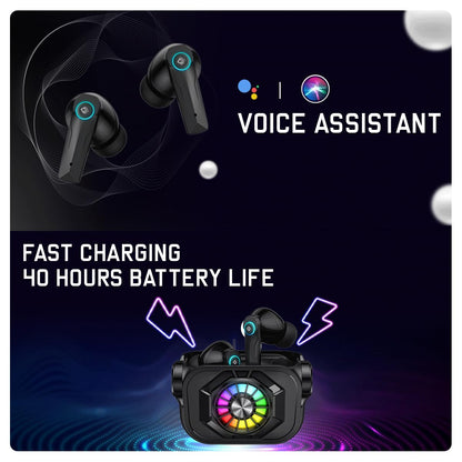 Cosmic Byte CosmoBuds X50 True Wireless Earbuds (TWS) | Bluetooth 5.3 | 40ms Latency GOD Mode™ | Music Mode | RGB Lighting | 40 Hours Playback | Environmental Noise Cancellation | DNS Quad Mics | IPX5 Water Resistance | Voice Assistant Compatible (Black).