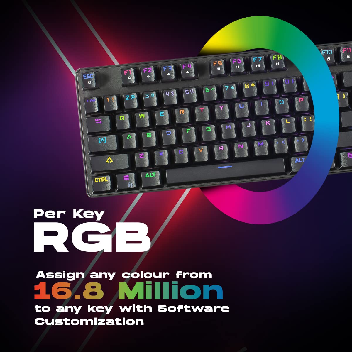 Cosmic Byte CB-GK-34 Firefly Ten-Keyless RGB Keyboard | Hot-Swappable Per-Key Backlighting, Outemu Red Switches, Macro Support, and Software Customization (Black).