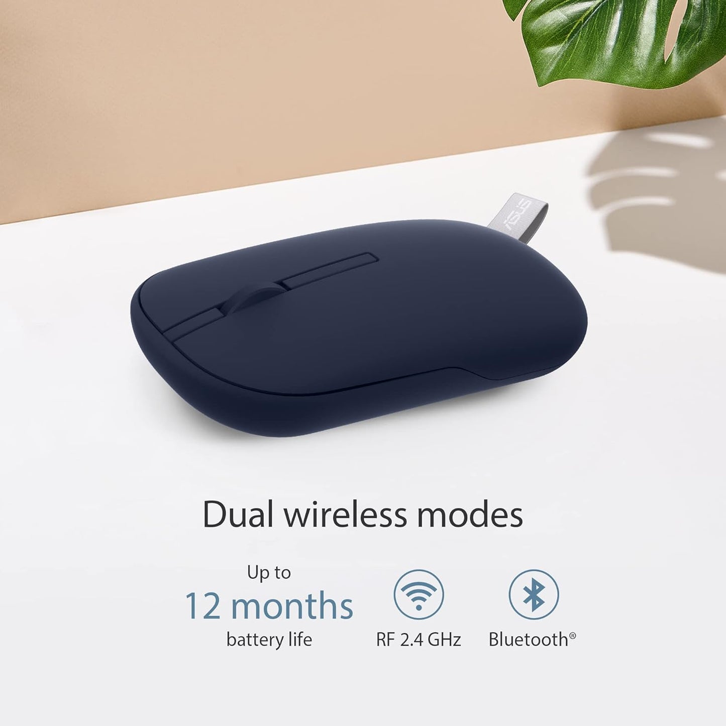 ASUS MD100 Marshmallow Silent Wireless Optical Mouse, Adjustable DPI, Multi-Mode Connectivity with Solar Cover (2.4GHz Wireless, Bluetooth, Quiet Blue)