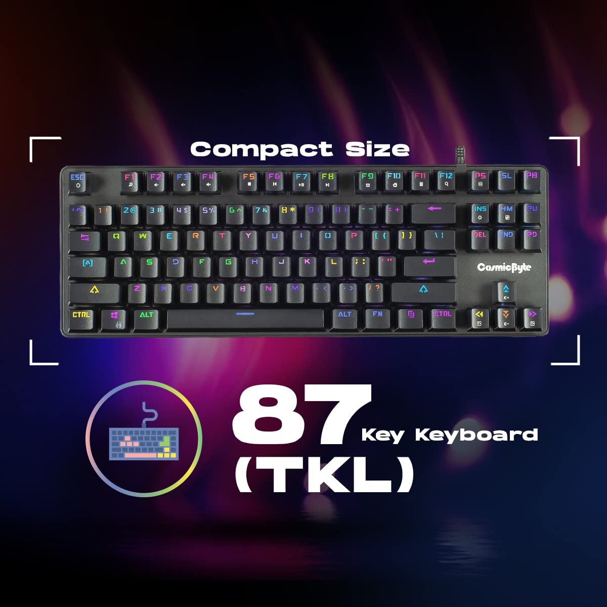 Cosmic Byte CB-GK-34 Firefly Ten-Keyless RGB Keyboard | Hot-Swappable Per-Key Backlighting, Outemu Red Switches, Macro Support, and Software Customization (Black).