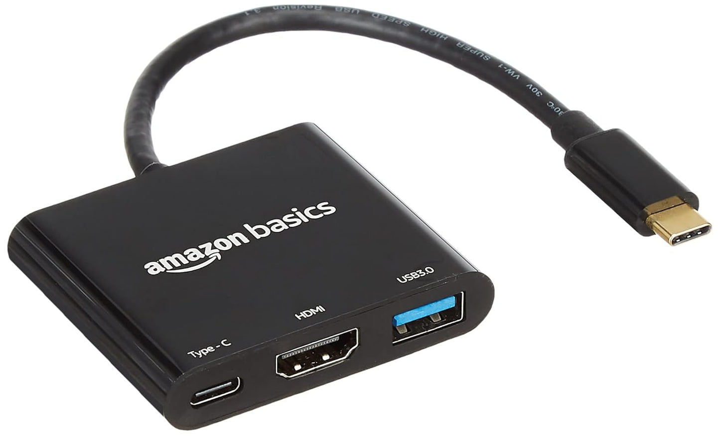 Amazon Basics 3-in-1 USB Type-C Adapter (Black)