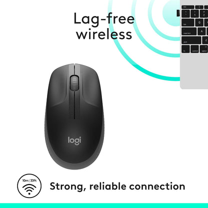 Logitech M190 Wireless Mouse – Full-Size, Ambidextrous Design with Precise Scrolling