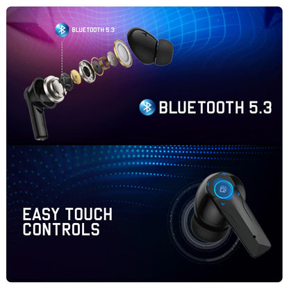 Cosmic Byte CosmoBuds X50 True Wireless Earbuds (TWS) | Bluetooth 5.3 | 40ms Latency GOD Mode™ | Music Mode | RGB Lighting | 40 Hours Playback | Environmental Noise Cancellation | DNS Quad Mics | IPX5 Water Resistance | Voice Assistant Compatible (Black).