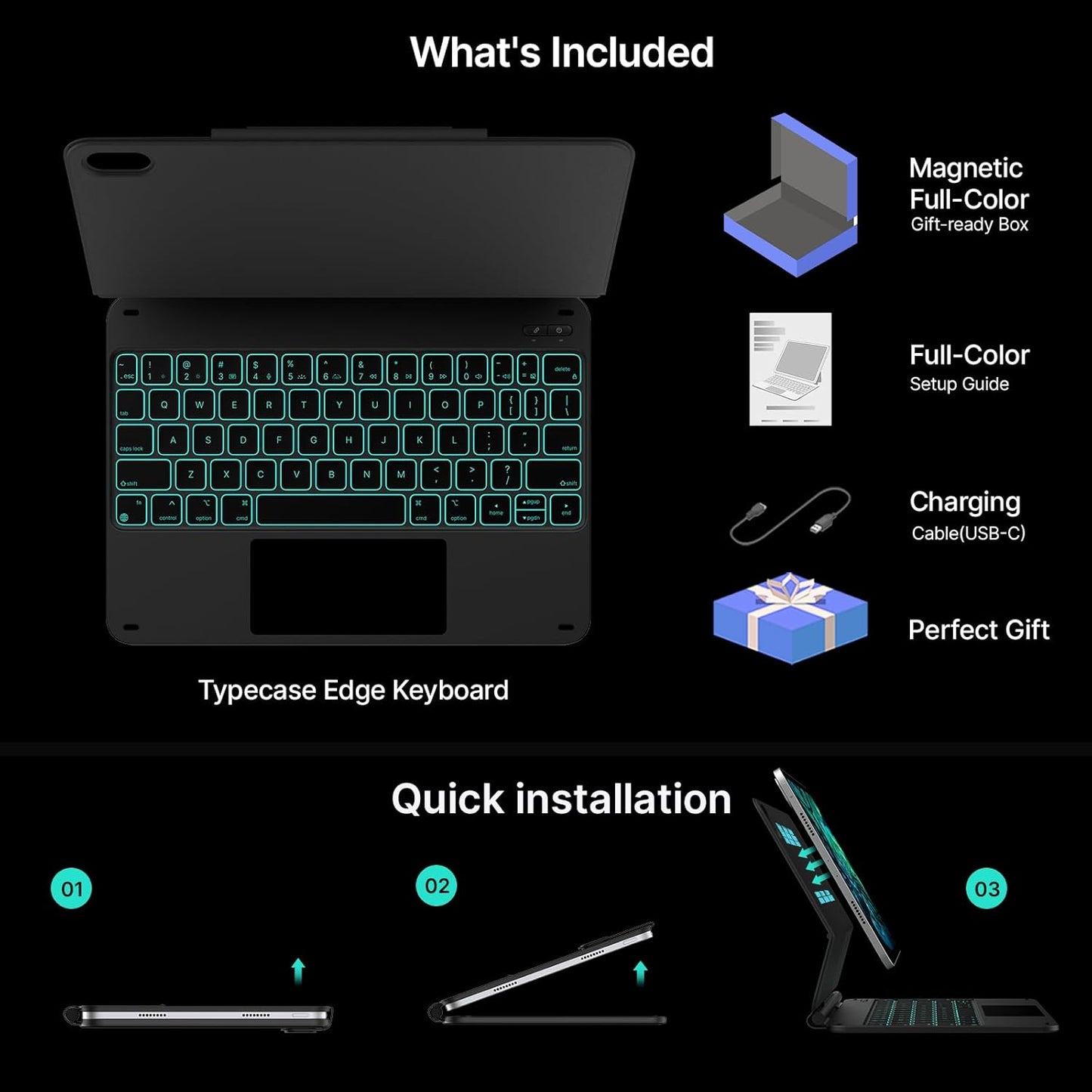 Edge Magic Style Keyboard for iPad 10th Generation (10.9-Inch) featuring an Anywhere-Click Trackpad, 11 Customizable Backlit Colors, Lightweight Cantilever Design, and Magnetic Pencil Holder (Black).