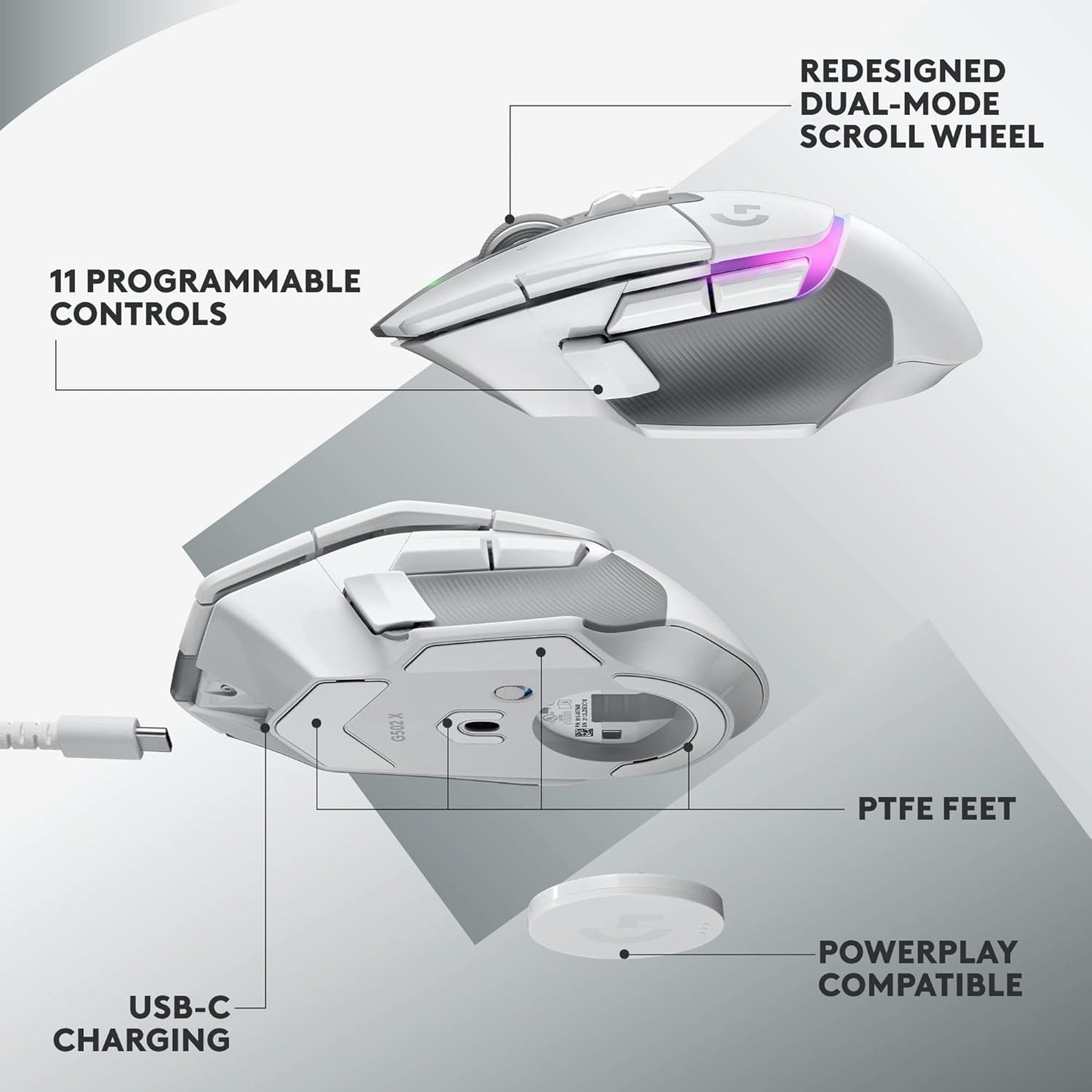 Logitech G502 X Lightspeed Plus Wireless RGB Gaming Mouse - Optical Mouse with LIGHTFORCE Hybrid switches, LIGHTSYNC RGB, Hero 25K Gaming Sensor, Compatible with PC/macOS/Windows - White