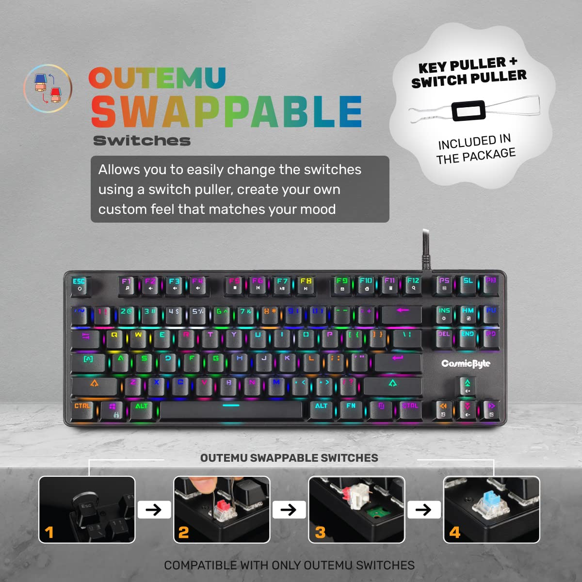 Cosmic Byte CB-GK-16 Firefly Per-Key RGB TKL Mechanical Keyboard with Swappable Blue Switches (Black)