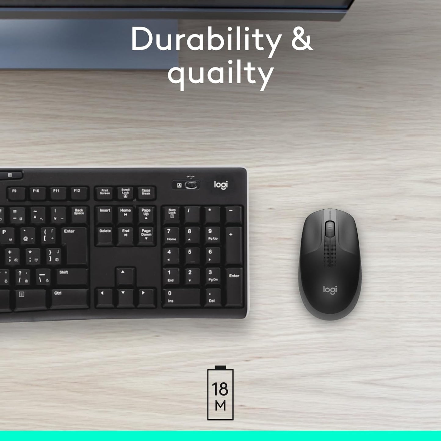 Logitech M190 Wireless Mouse – Full-Size, Ambidextrous Design with Precise Scrolling