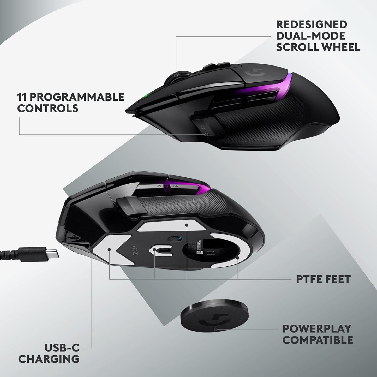 Logitech G502 X Lightspeed Plus Wireless RGB Gaming Mouse - Optical Mouse with LIGHTFORCE Hybrid switches, LIGHTSYNC RGB, Hero 25K Gaming Sensor, Compatible with PC/macOS/Windows - Black