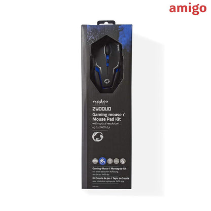 Amigo Nedis Wired Gaming Mouse and Durable Mouse Pad Set | Featuring 6 Programmable Buttons | 2400 DPI Sensitivity (Black) Explore the AMIGO Store