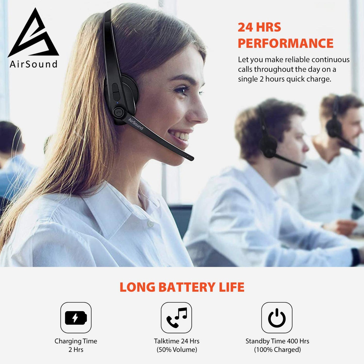 AirSound M99 Pro Bluetooth V5.0 Wireless Headset | Adjustable Microphone for Conference Calls, 24 Hours of Talk Time, CVC 8.0 Noise-Cancelling On-Ear Design for Office Use, Online Meetings, and Call Centers.