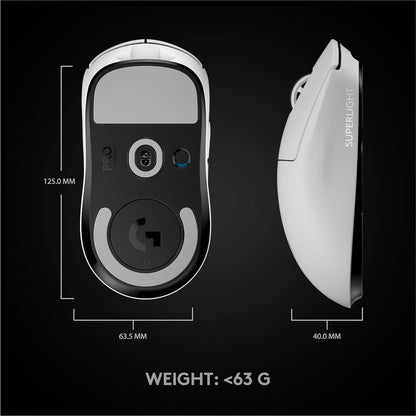 Logitech G USB PRO X Superlight Wireless Gaming Mouse, Ultra Lightweight 63 g, Hero 25K Sensor, 25600 DPI, 5 Programmable Buttons, Long Battery Life, for Esports, Compatible with PC/Mac-White