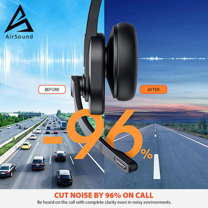 AirSound M99 Pro Bluetooth V5.0 Wireless Headset | Adjustable Microphone for Conference Calls, 24 Hours of Talk Time, CVC 8.0 Noise-Cancelling On-Ear Design for Office Use, Online Meetings, and Call Centers.