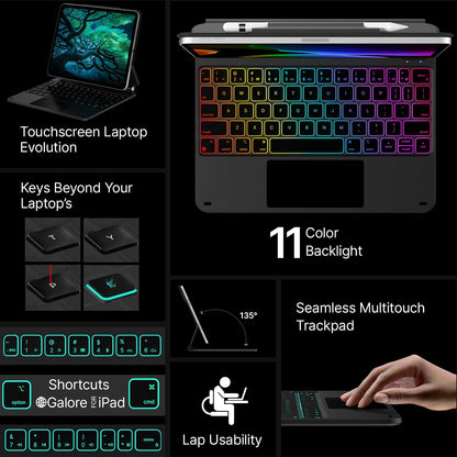 Edge Magic Style Keyboard for iPad 10th Generation (10.9-Inch) featuring an Anywhere-Click Trackpad, 11 Customizable Backlit Colors, Lightweight Cantilever Design, and Magnetic Pencil Holder (Black).