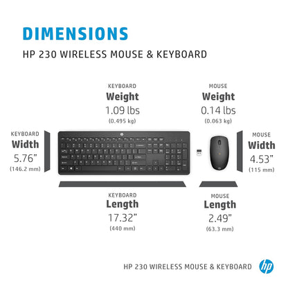 HP 230 Wireless Keyboard and Mouse Combo, 2.4GHz USB dongle, 1600 dpi, Windows PC Compatible, Full-Size Keyboard with Numeric pad, 12 Function Keys, 1-Year Warranty, 0.56 kg, White, 3L1F0AA