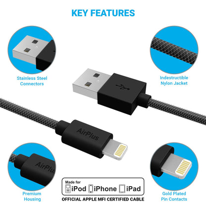 AirPlus AX-905-BLK 8-Pin Lightning to USB Cable for Smartphones - 3.3 Feet (1 Meter) (Black, Single Pack)