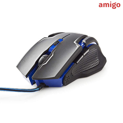 Amigo Nedis Wired Gaming Mouse and Durable Mouse Pad Set | Featuring 6 Programmable Buttons | 2400 DPI Sensitivity (Black) Explore the AMIGO Store