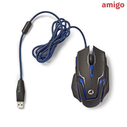 Amigo Nedis Wired Gaming Mouse and Durable Mouse Pad Set | Featuring 6 Programmable Buttons | 2400 DPI Sensitivity (Black) Explore the AMIGO Store