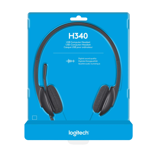 Logitech H340 Stereo Wired Over-Ear Headphones with Noise-Cancelling Mic, USB for PC/Mac/Laptop - Black