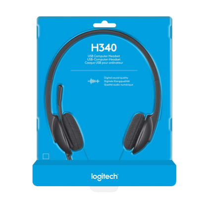 Logitech H340 Stereo Wired Over-Ear Headphones with Noise-Cancelling Mic, USB for PC/Mac/Laptop - Black