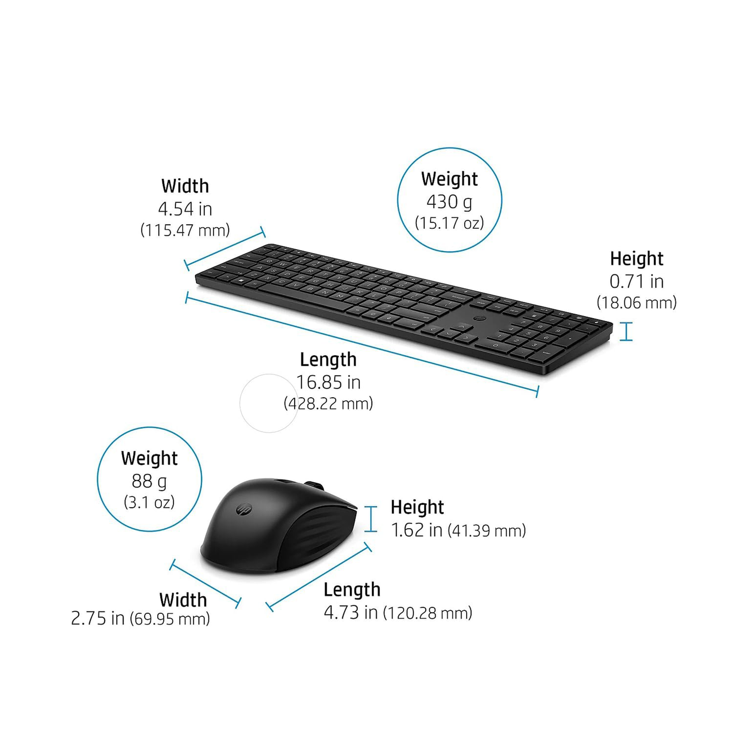 HP 650 Wireless Keyboard and Mouse Combo, Full Size; 3-Zone Layout Keyboard, 19 Hot Keys, Tilt Adjustable Full Size; 3-Zone Layout Keyboard, 4000 DPI Sensor, 3-Years Warranty