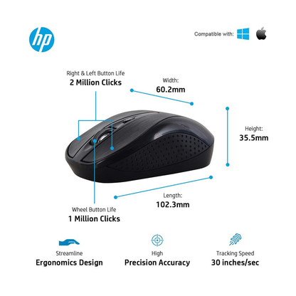 HP USB Wireless Spill Resistance Keyboard and Mouse Set with 10m Working Range 2.4G Wireless Technology / 3 Years Warranty (4SC12PA), Black