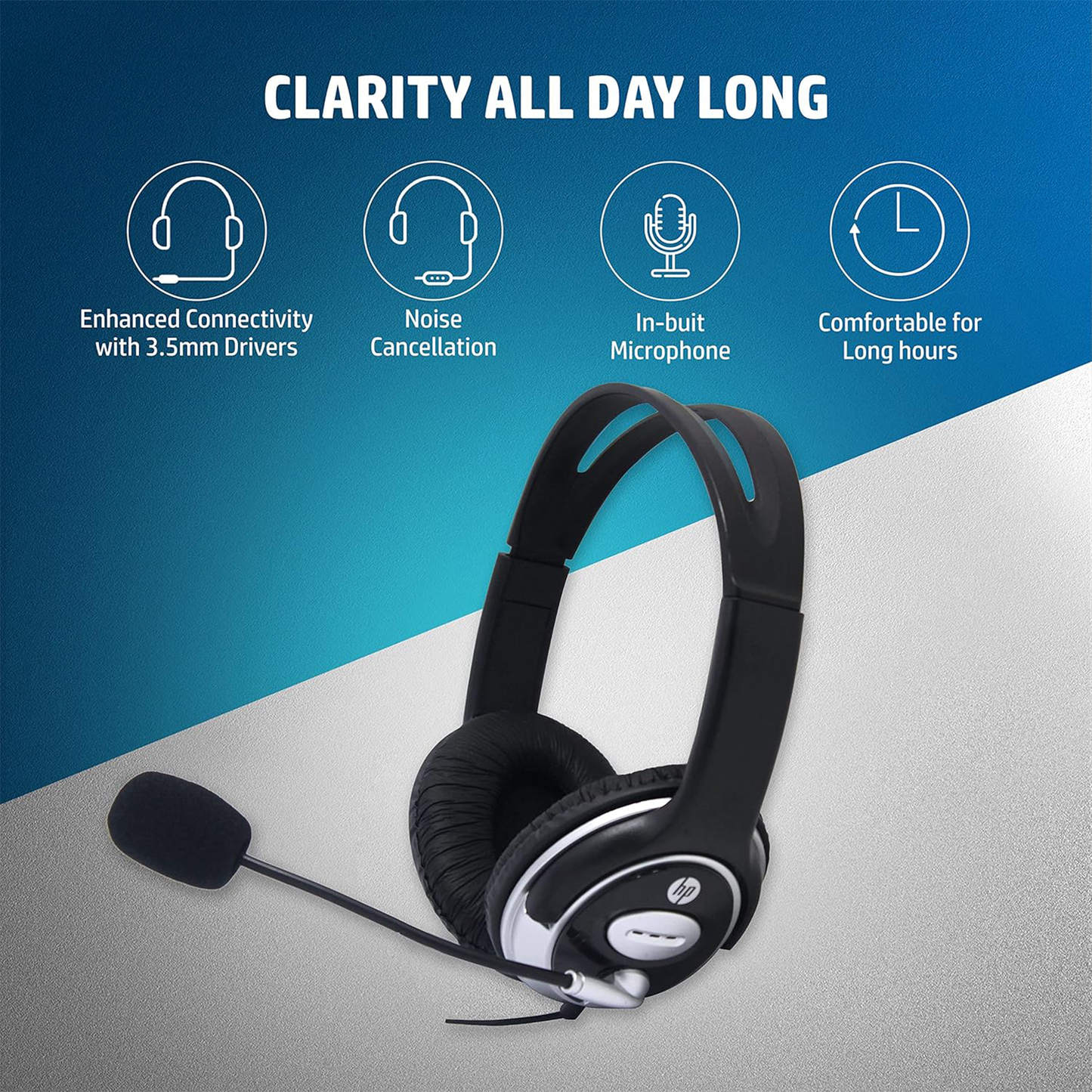 HP Wired On Ear Headphones With Mic, In-Built Noise Cancellation (B4B09Pa)