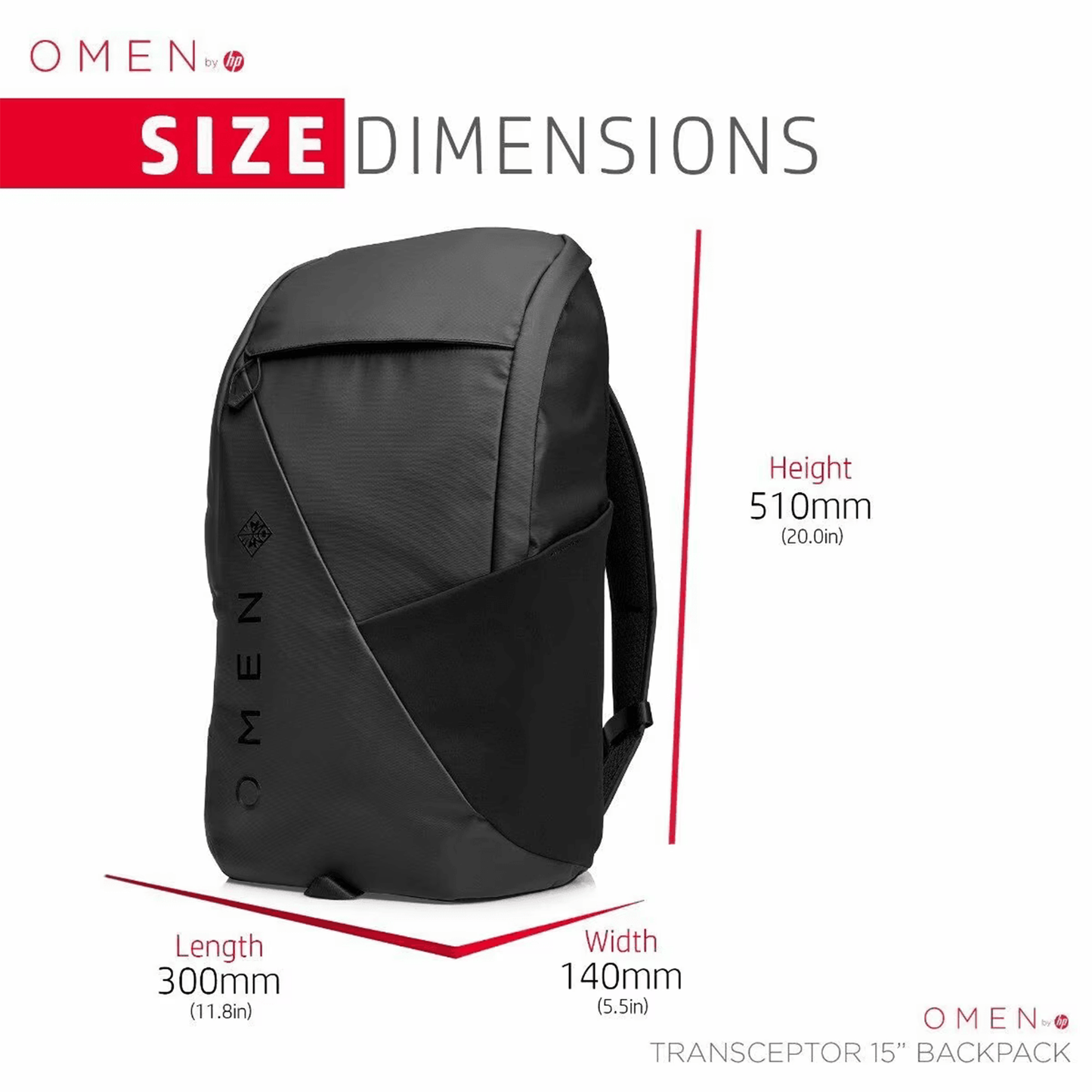 HP OMEN Transceptor 15 Backpack, 15.6 inch, 20L Capacity, Water Resistant, Padded Laptop Compartment, Ergonomic Design, Trolley Pass-Through, 1-Year Warranty, 0.84 kg, Black, 7MT84AA