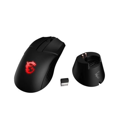 MSI Clutch GM41 Lightweight Wireless Gaming Mouse & Charging Dock, 20000 DPI, 60M+ Clicks, Fast-Charging 80 Hour Battery, RGB Mystic Light, 6 Programmable Buttons, PC/Mac