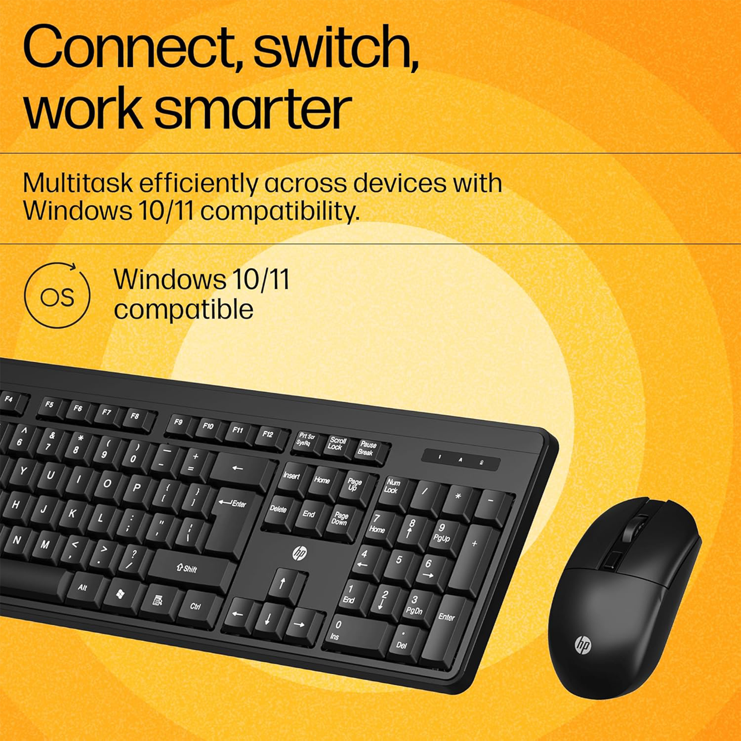 HP KM200 Wireless Mouse and Keyboard Combo, Full-Size Ergonomic Design, 3 Button and Built-in Scroll Wheel, 2.4 GHz Wireless connectio, 3 Years Warranty (7J4G8AA)