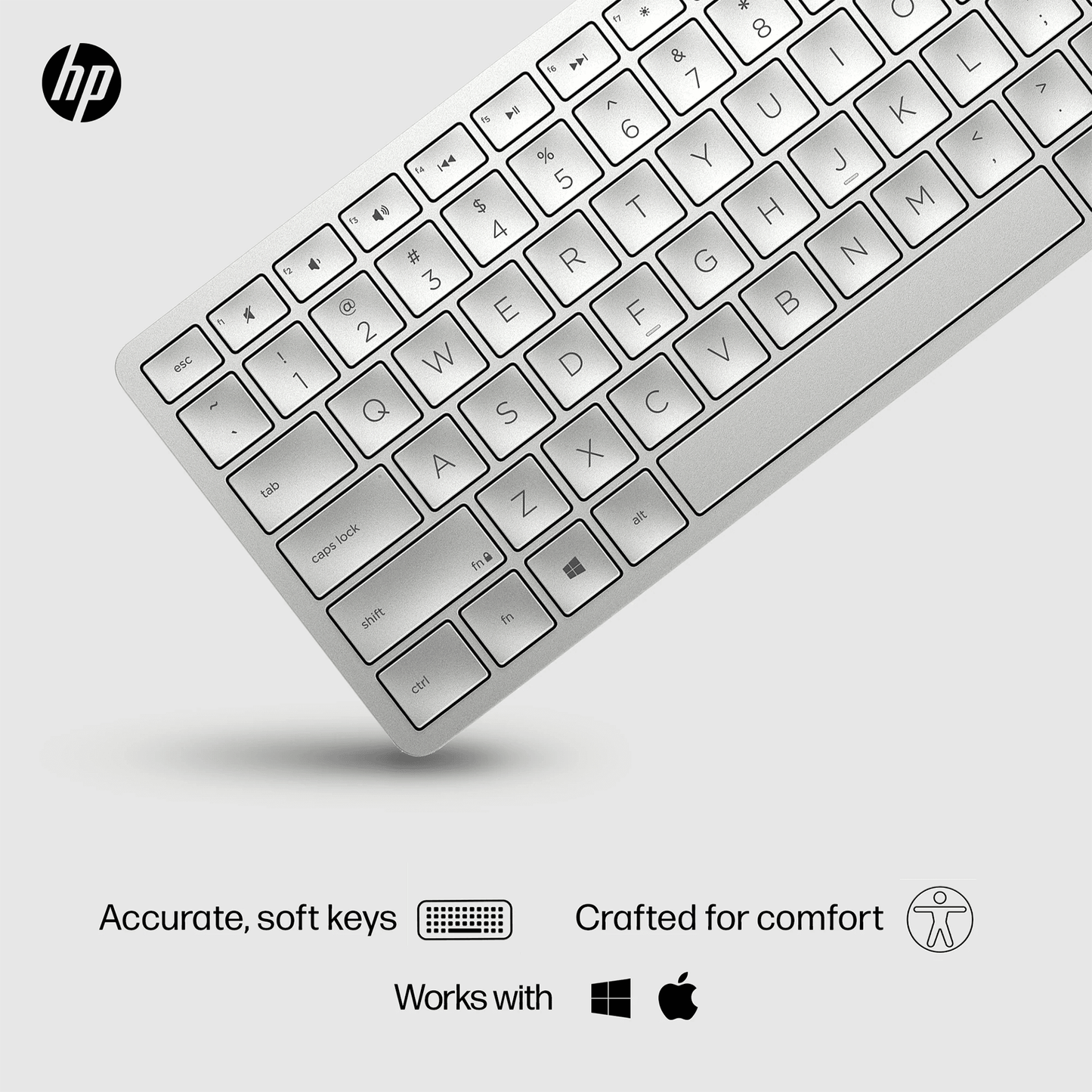 HP 970 Creator Keyboard, Wireless and Multi-Device with 20 programmable Shortcut Keys, Backlit with sensors, up to 6 Month Battery, AES encrypted, 3Y Warranty, 0.67 kg, Silver