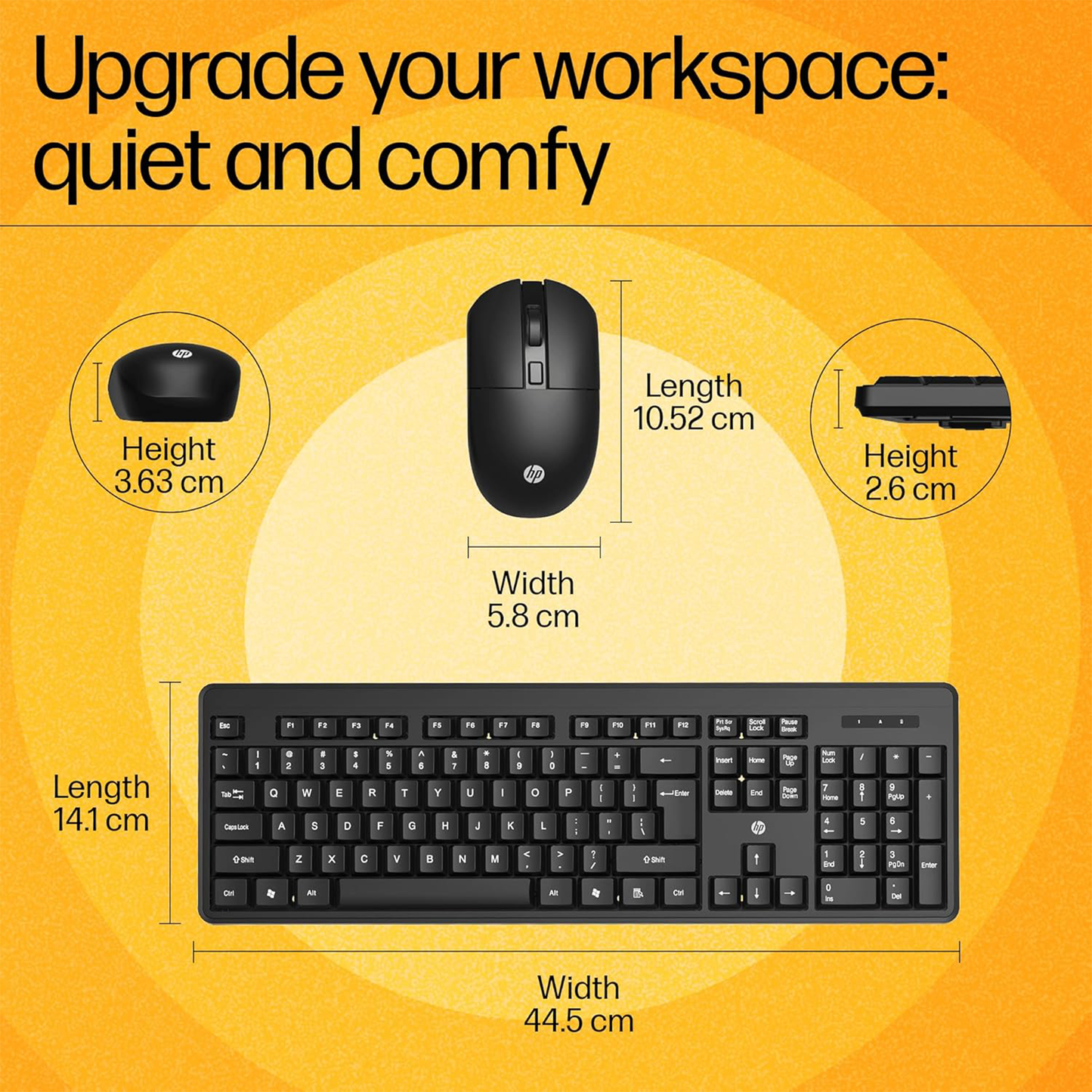 HP KM200 Wireless Mouse and Keyboard Combo, Full-Size Ergonomic Design, 3 Button and Built-in Scroll Wheel, 2.4 GHz Wireless connectio, 3 Years Warranty (7J4G8AA)